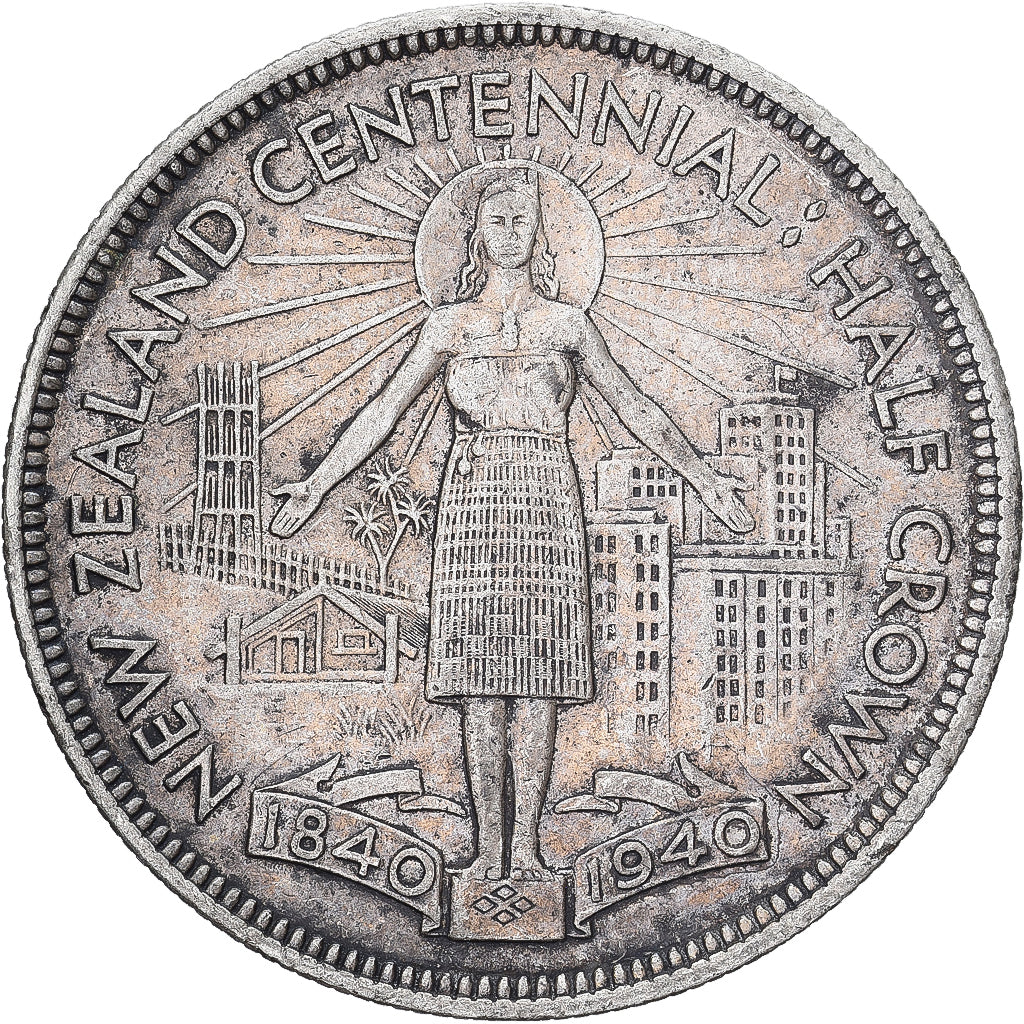 Coin, New Zealand, George VI, Centennial, 1/2 Crown, 1940, British Royal Mint