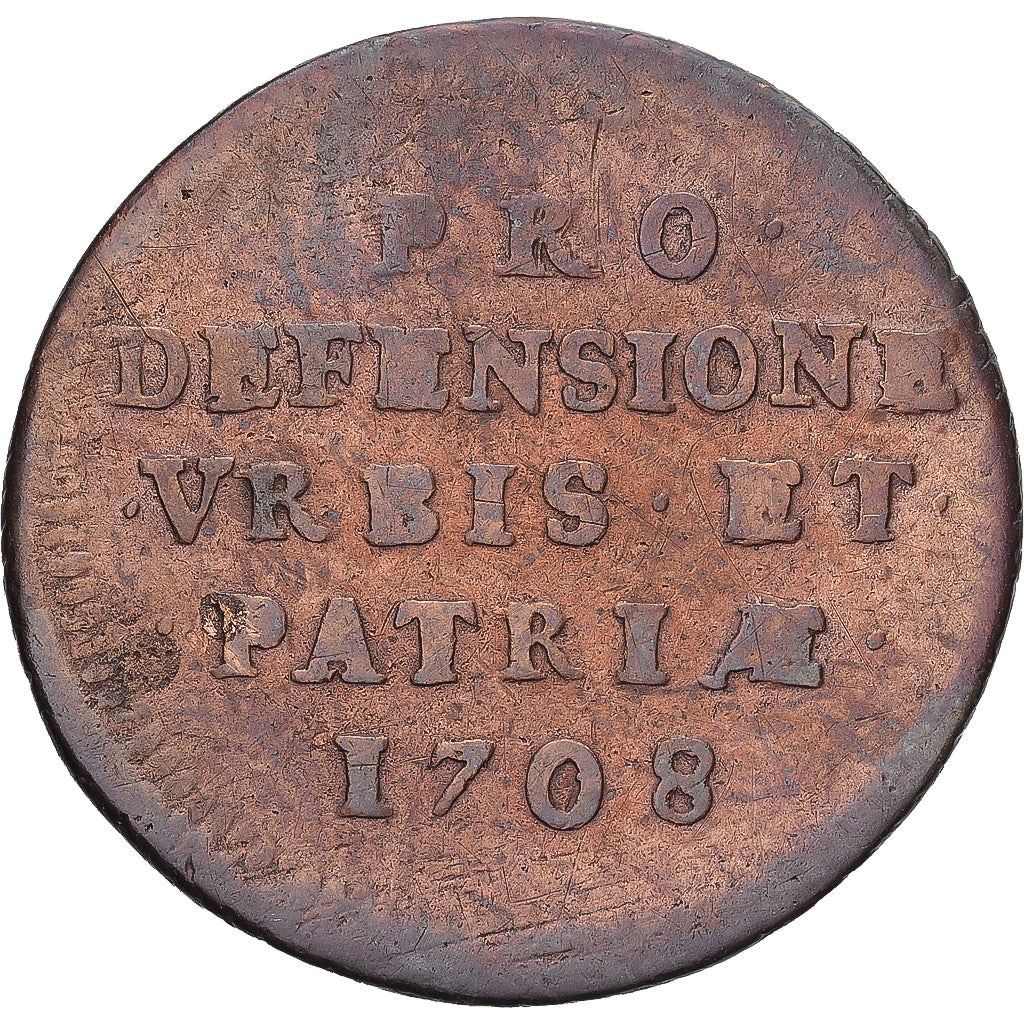 Moeda, França, 10 Sols, 1708, Lille, siège de la ville, VF(30-35), Cobre