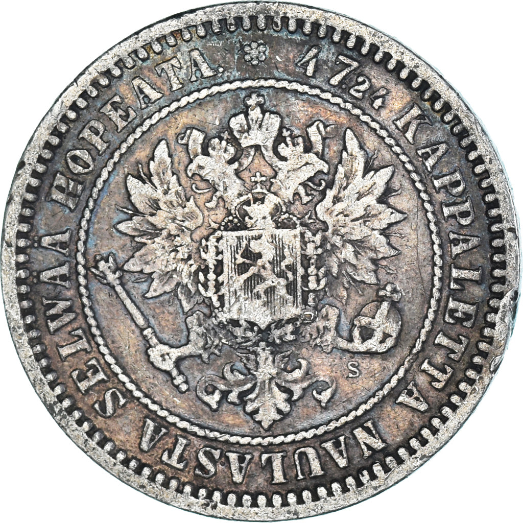 Moneda, Finlandia, Alexander II, 2 Markkaa, 1870, Helsinki, MBC, Plata, KM:7.1