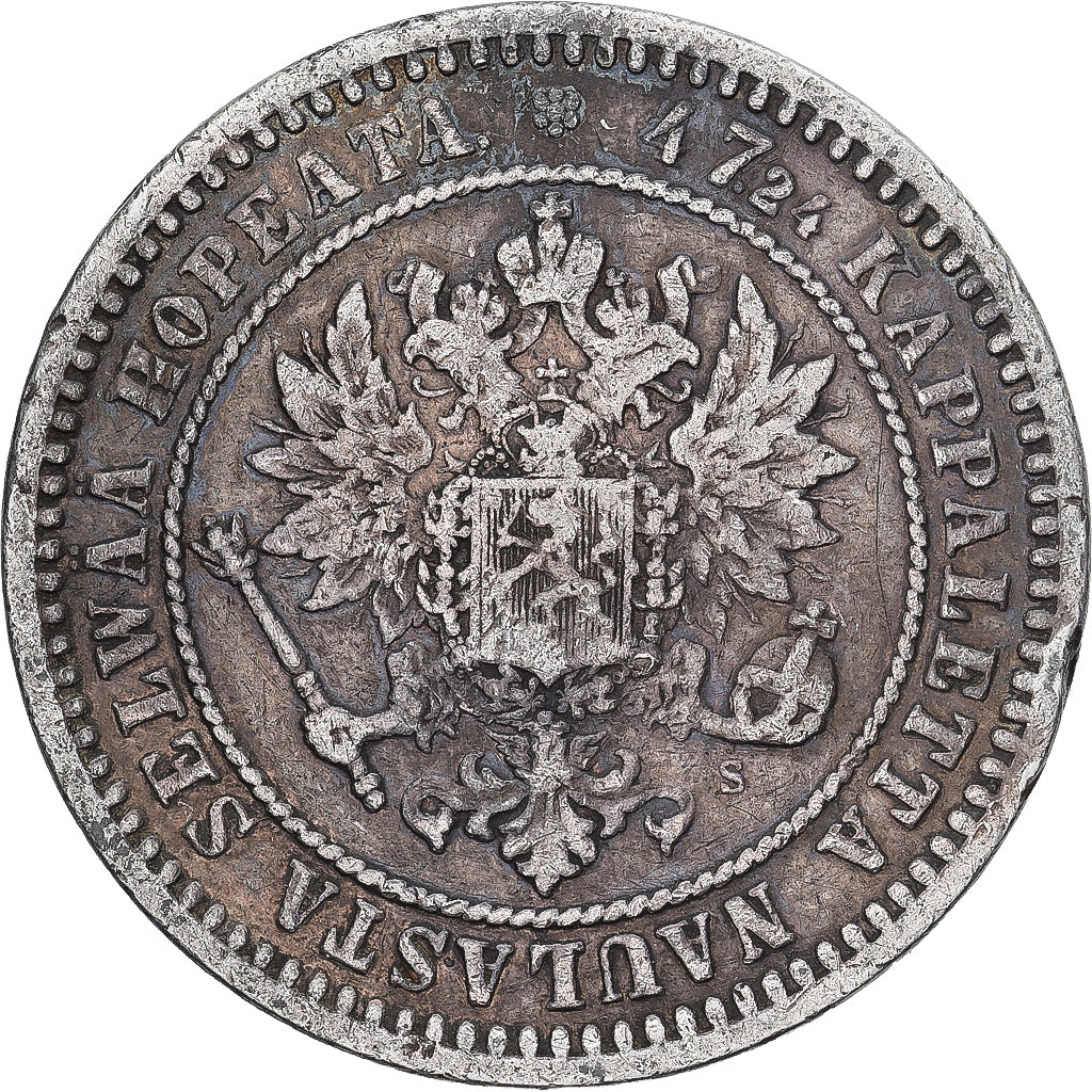 Moeda, Finlândia, Alexander II, 2 Markkaa, 1870, Helsinki, EF(40-45), Prata