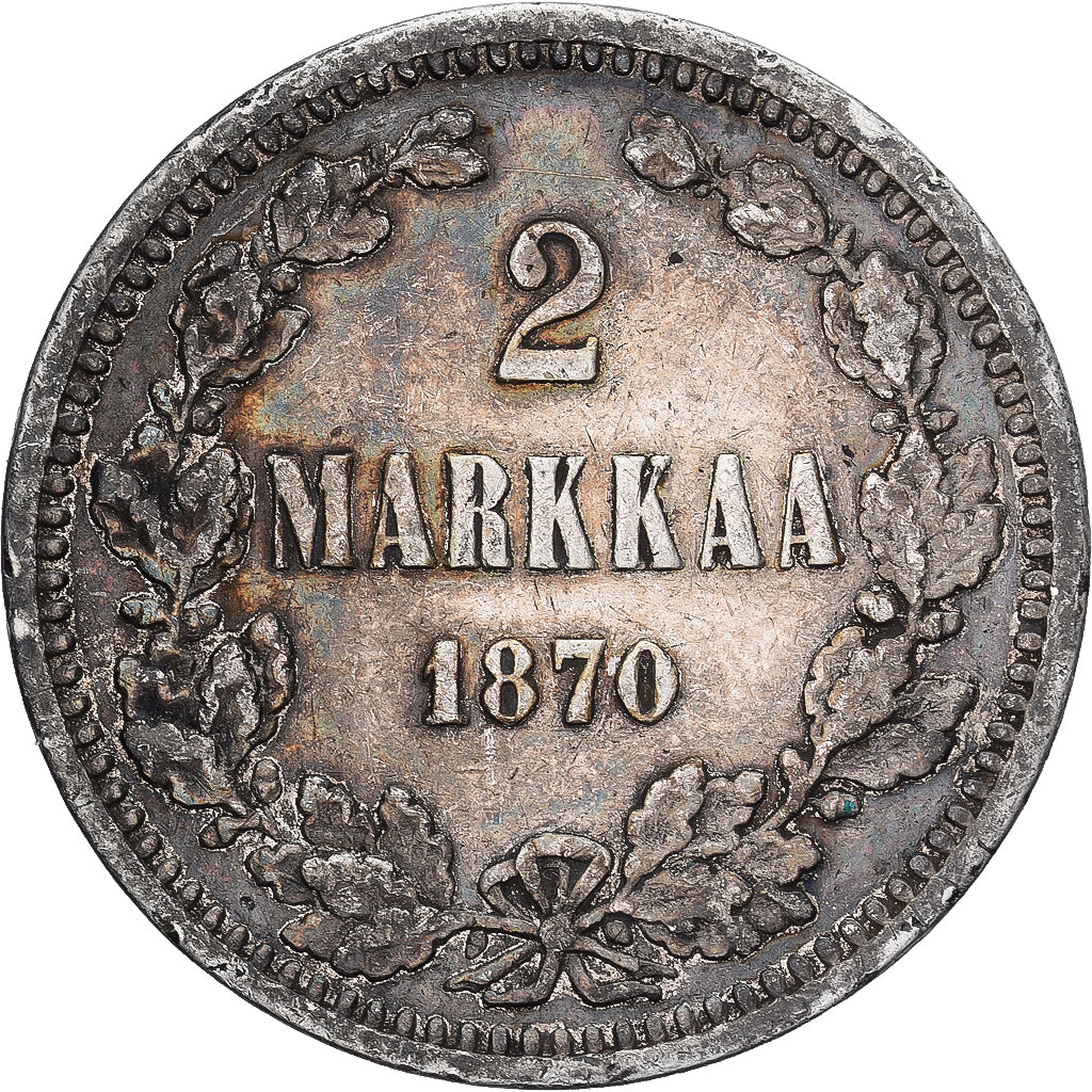 Moeda, Finlândia, Alexander II, 2 Markkaa, 1870, Helsinki, EF(40-45), Prata