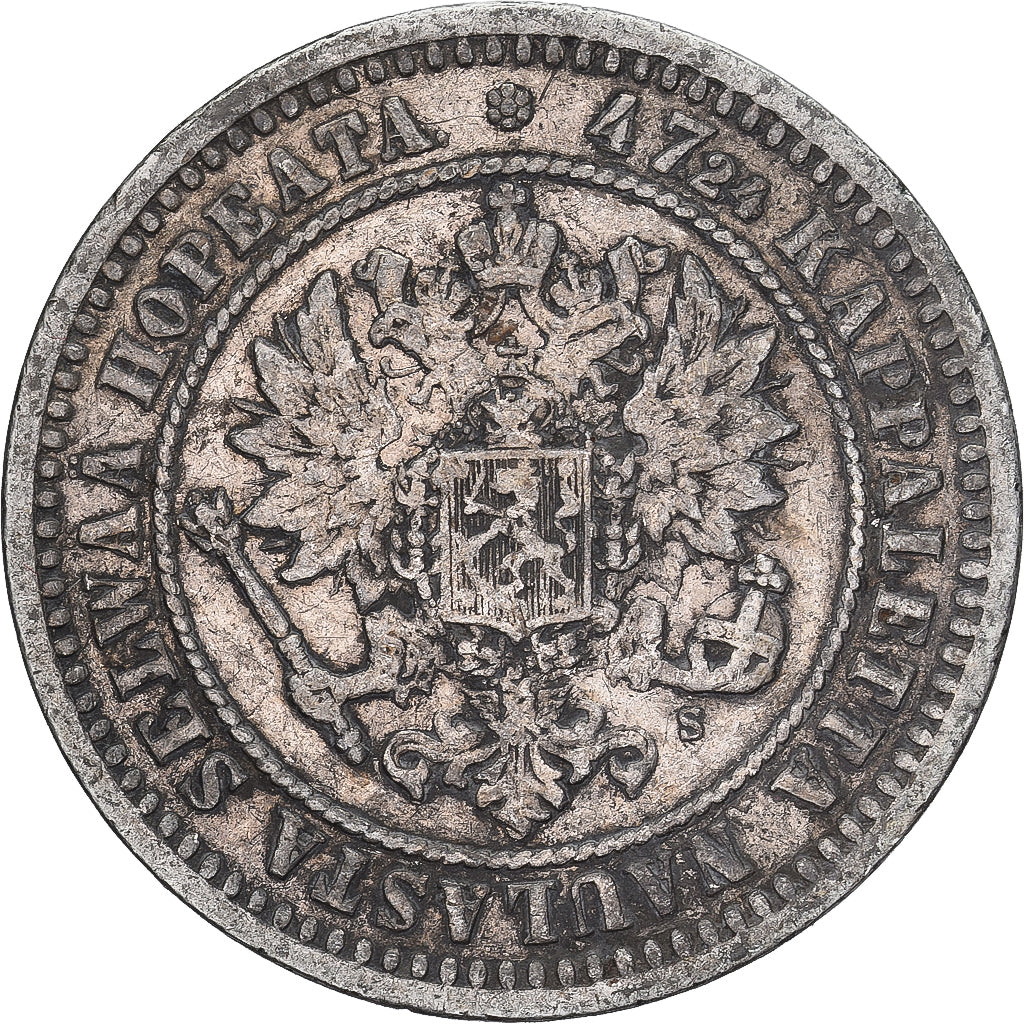 Moeda, Finlândia, Alexander II, 2 Markkaa, 1870, Helsinki, EF(40-45), Prata