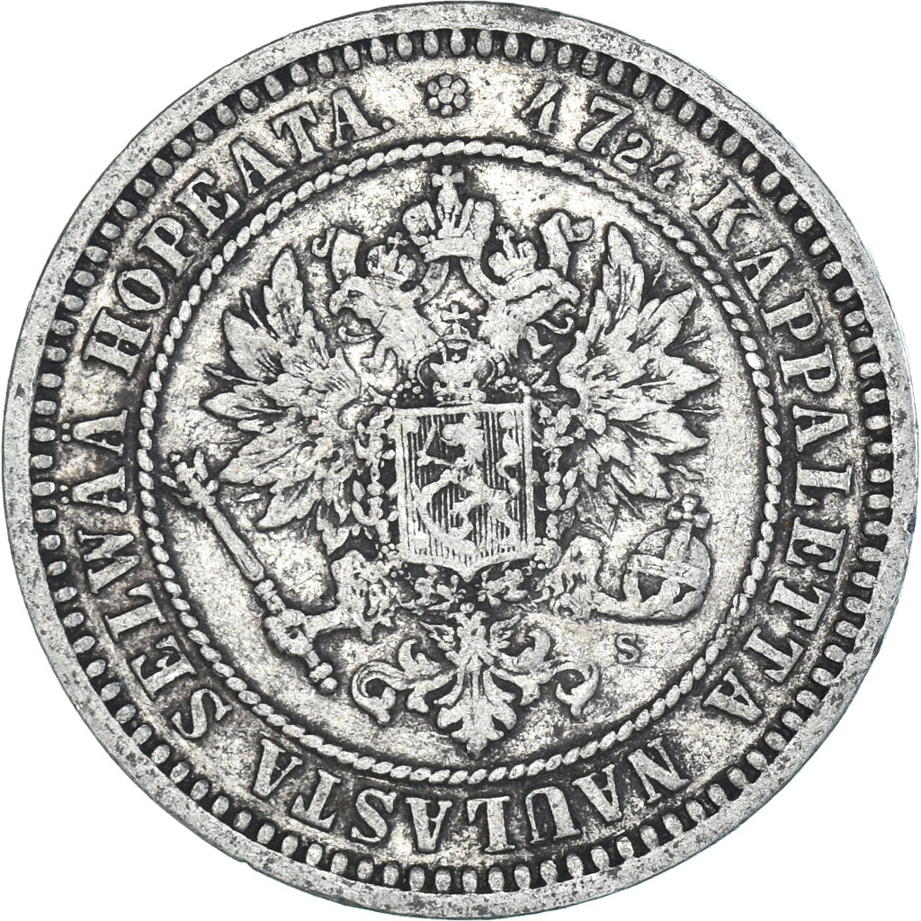 Moneda, Finlandia, Alexander II, 2 Markkaa, 1870, Helsinki, MBC, Plata, KM:7.1