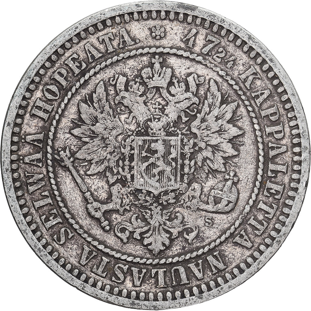 Moeda, Finlândia, Alexander II, 2 Markkaa, 1870, Helsinki, EF(40-45), Prata