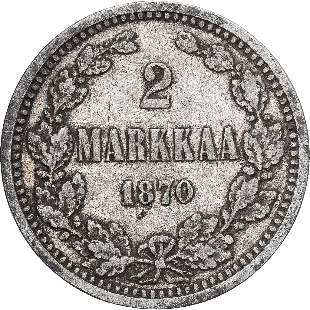 Moeda, Finlândia, Alexander II, 2 Markkaa, 1870, Helsinki, EF(40-45), Prata