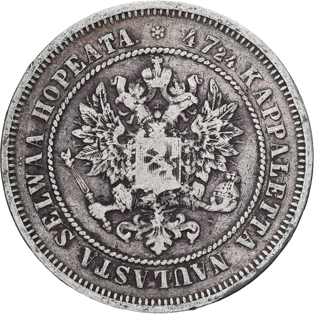 Coin, Finland, Alexander II, 2 Markkaa, 1872, Helsinki, VF(30-35), Silver