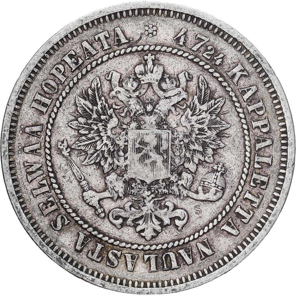 Moeda, Finlândia, Alexander II, 2 Markkaa, 1872, Helsinki, EF(40-45), Prata