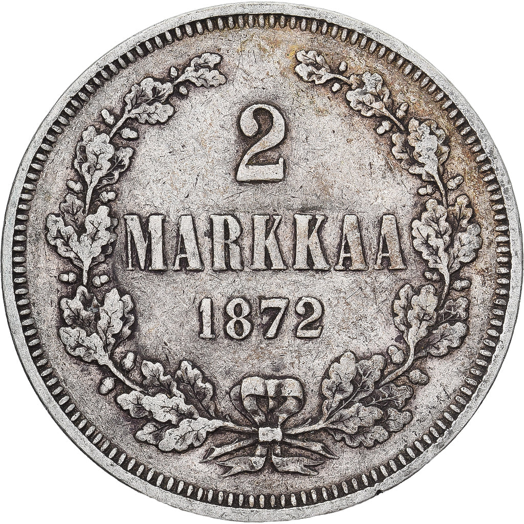 Moeda, Finlândia, Alexander II, 2 Markkaa, 1872, Helsinki, EF(40-45), Prata