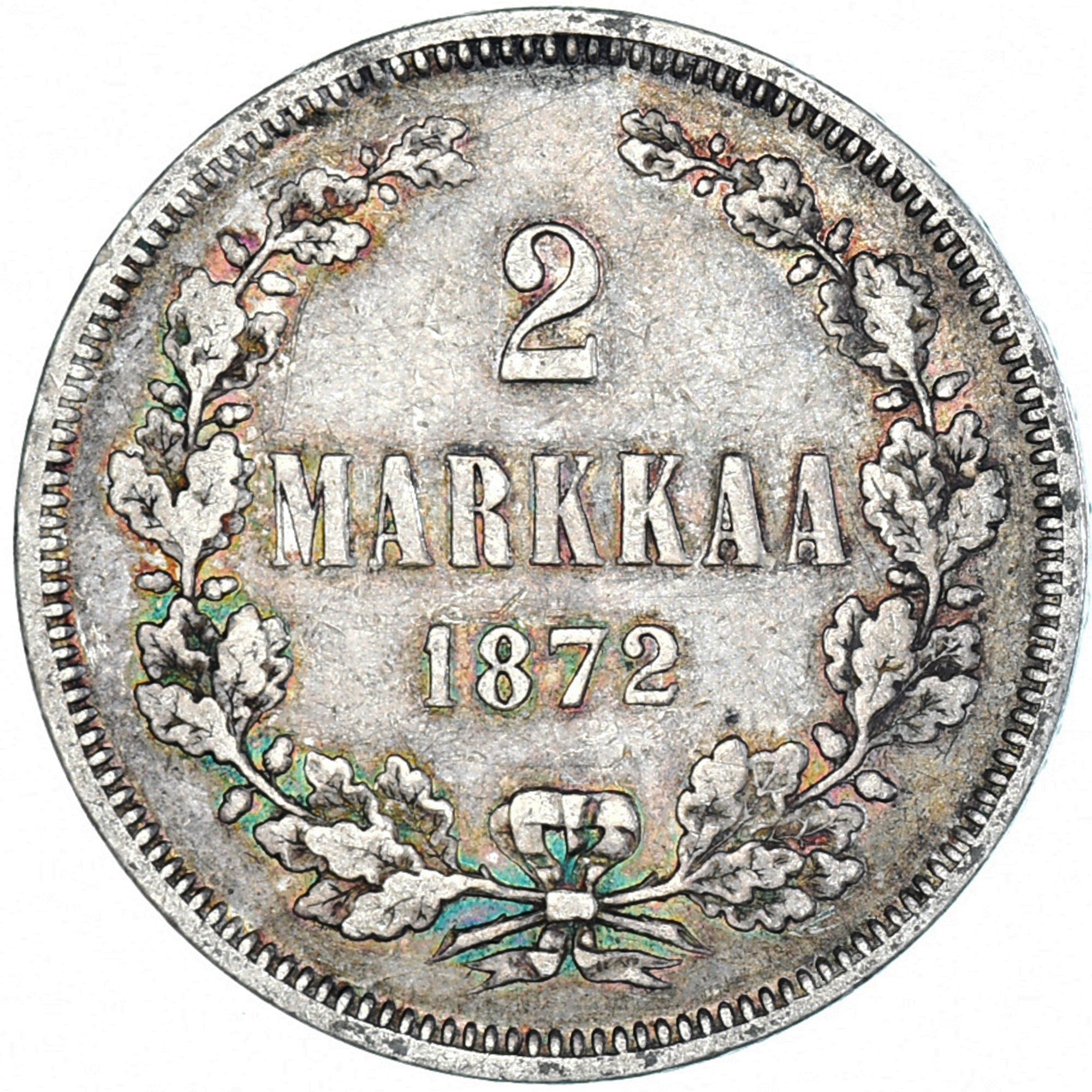 Munten, Finland, Alexander II, 2 Markkaa, 1872, Helsinki, ZF, Zilver, KM:7.2