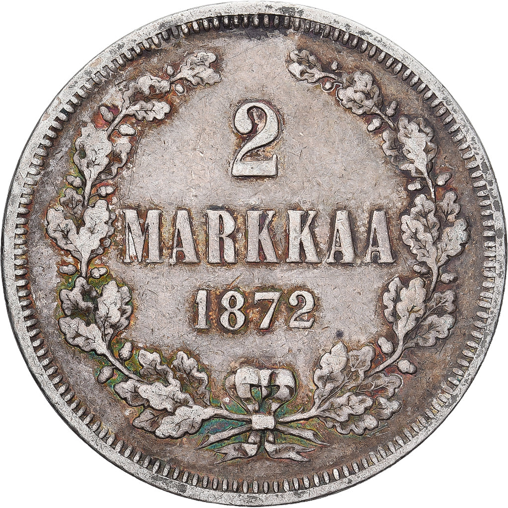 Moeda, Finlândia, Alexander II, 2 Markkaa, 1872, Helsinki, EF(40-45), Prata