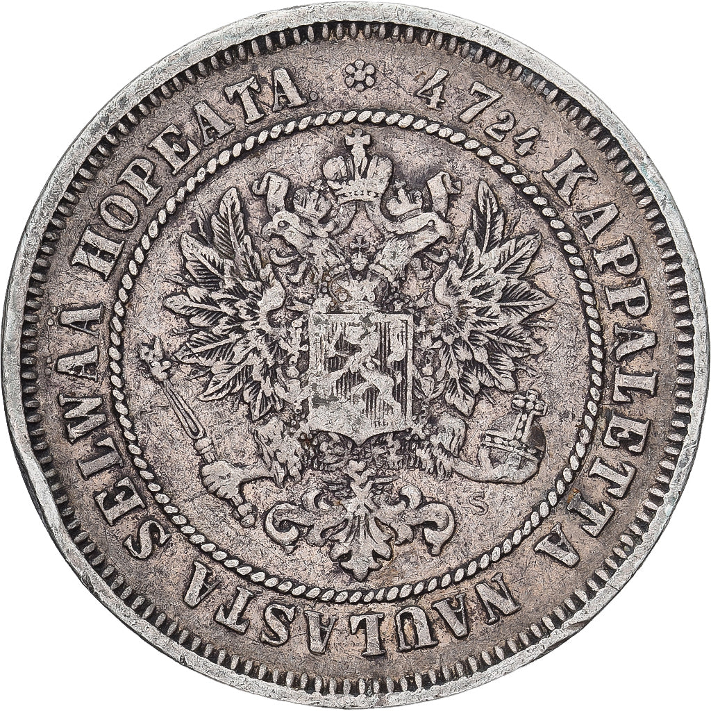 Moeda, Finlândia, Alexander II, 2 Markkaa, 1872, Helsinki, EF(40-45), Prata