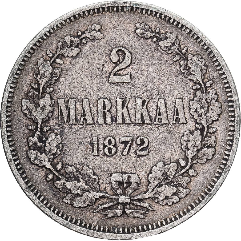 Moeda, Finlândia, Alexander II, 2 Markkaa, 1872, Helsinki, EF(40-45), Prata