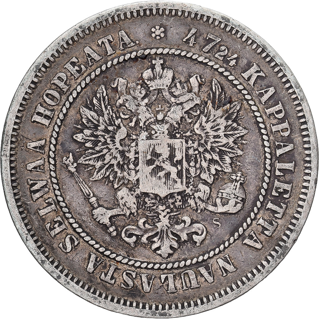 Moneta, Finlandia, Alexander II, 2 Markkaa, 1872, Helsinki, BB, Argento, KM:7.2