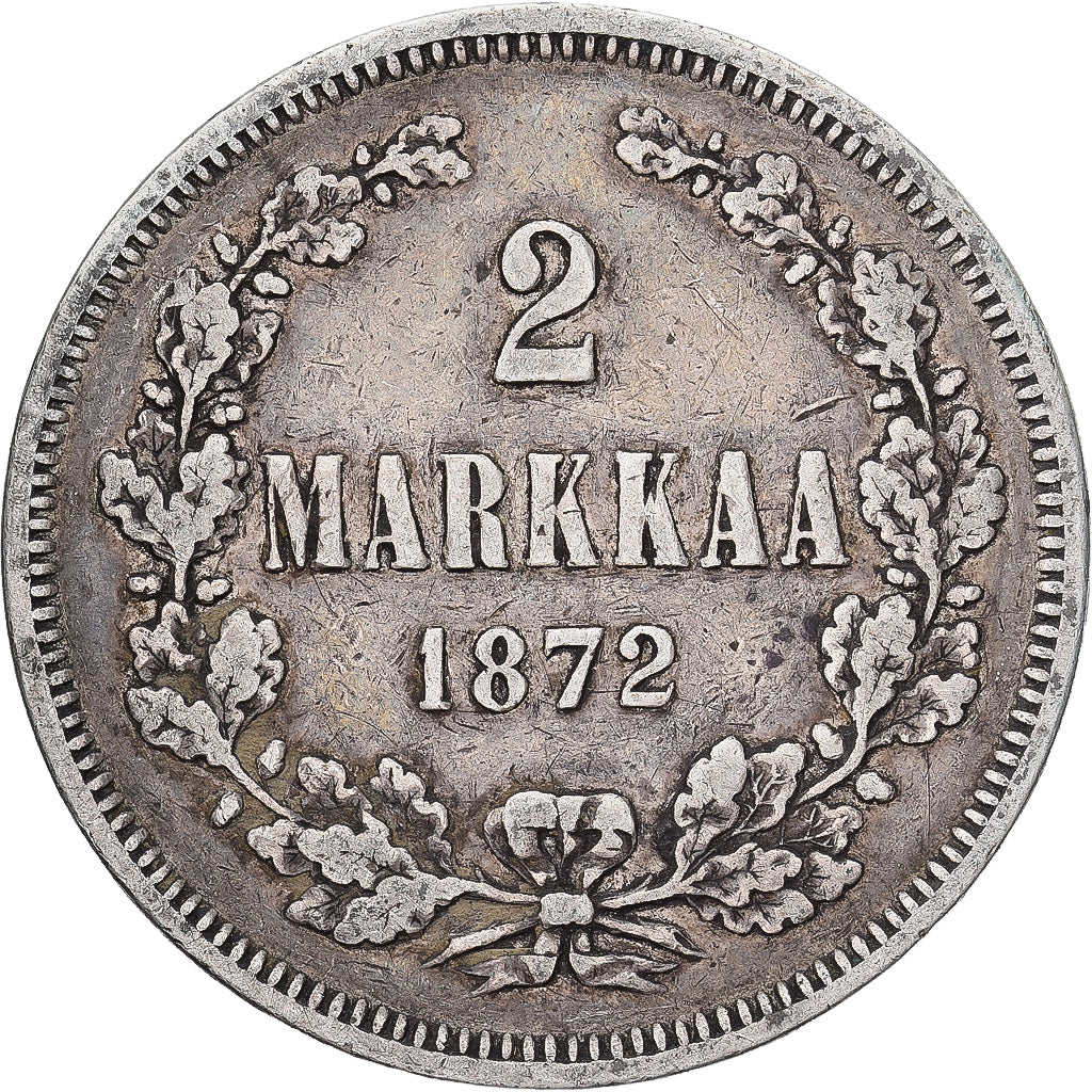 Moneta, Finlandia, Alexander II, 2 Markkaa, 1872, Helsinki, BB, Argento, KM:7.2