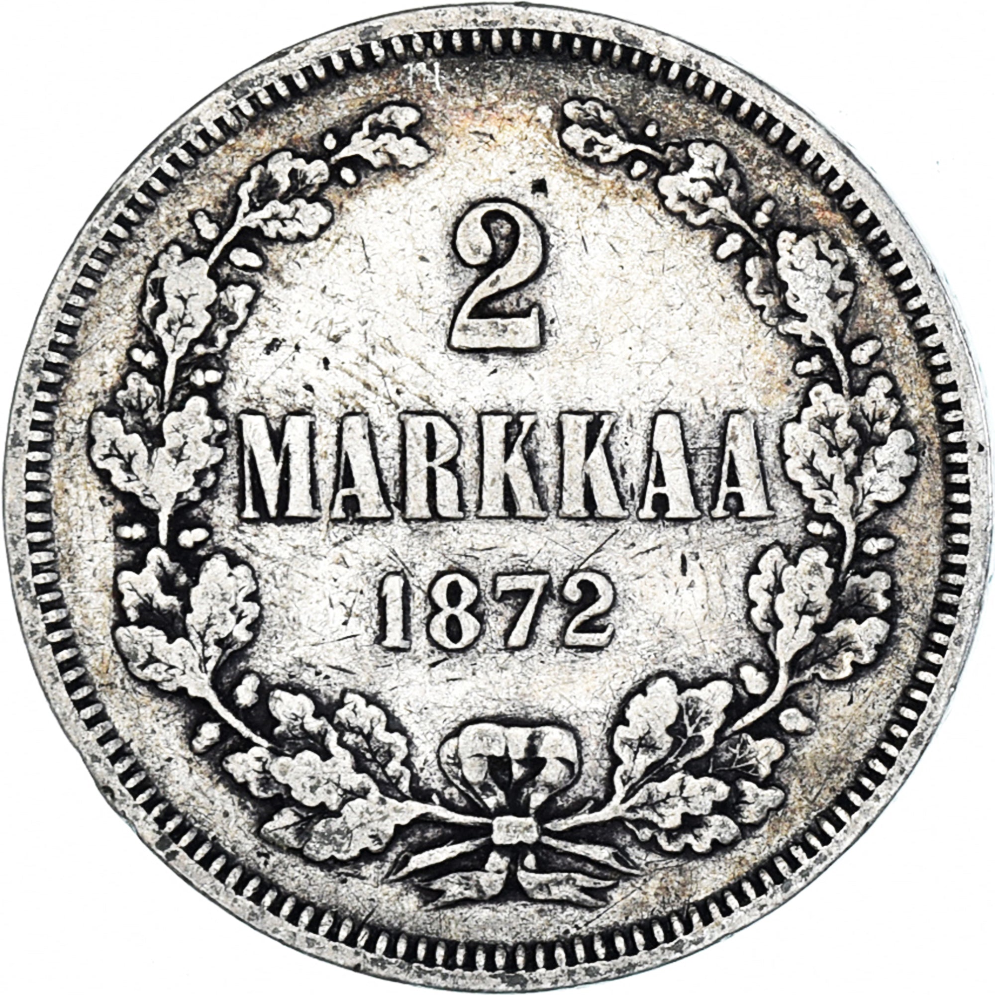 Moneda, Finlandia, Alexander II, 2 Markkaa, 1872, Helsinki, MBC, Plata, KM:7.2