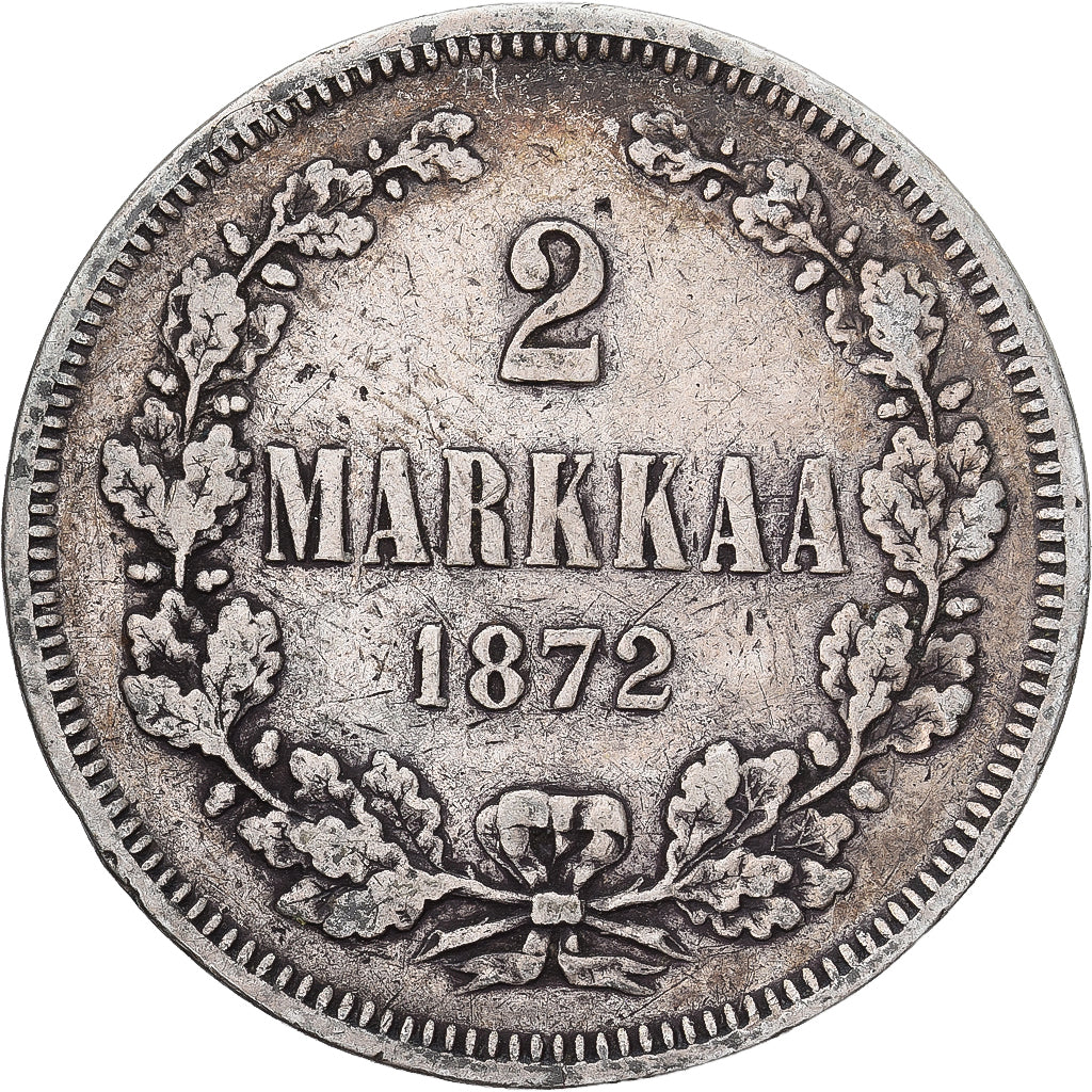 Moeda, Finlândia, Alexander II, 2 Markkaa, 1872, Helsinki, EF(40-45), Prata