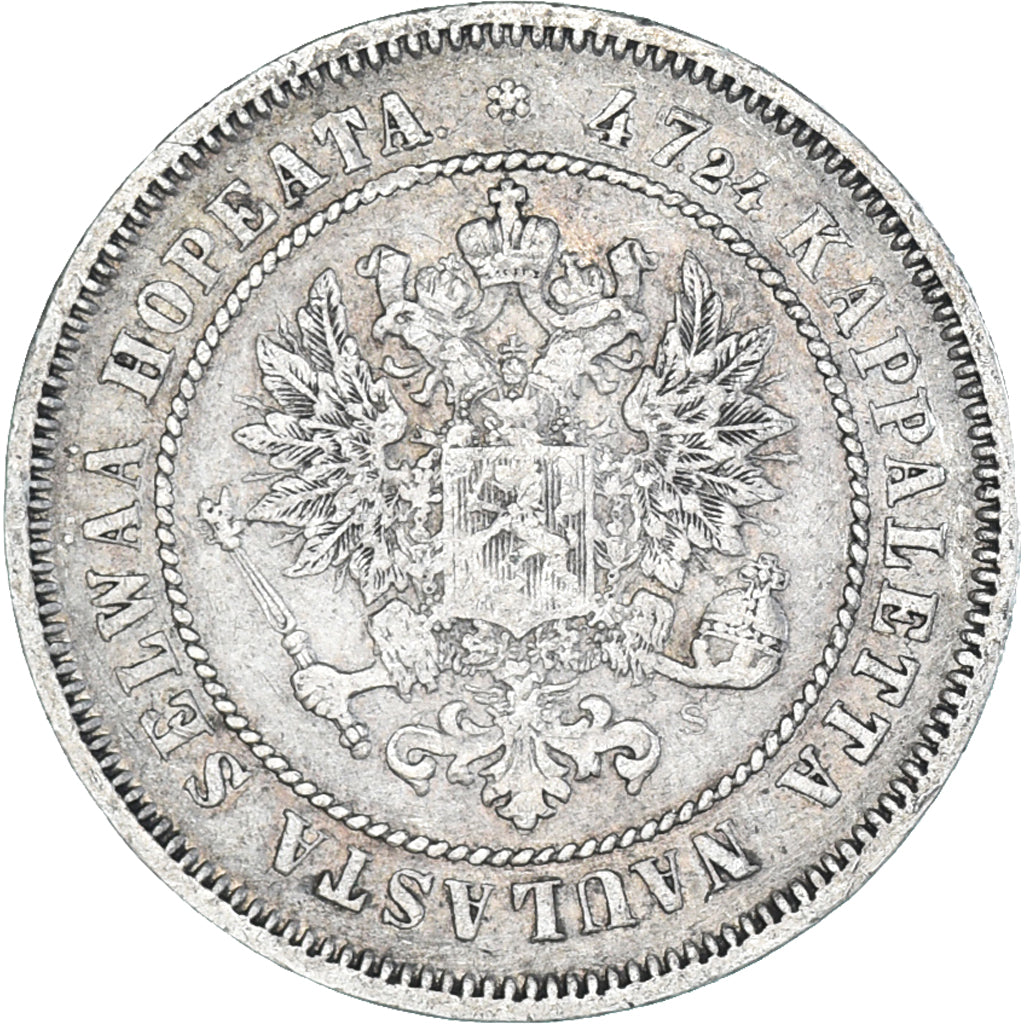 Münze, Finnland, Alexander II, 2 Markkaa, 1872, Helsinki, SS, Silber, KM:7.2