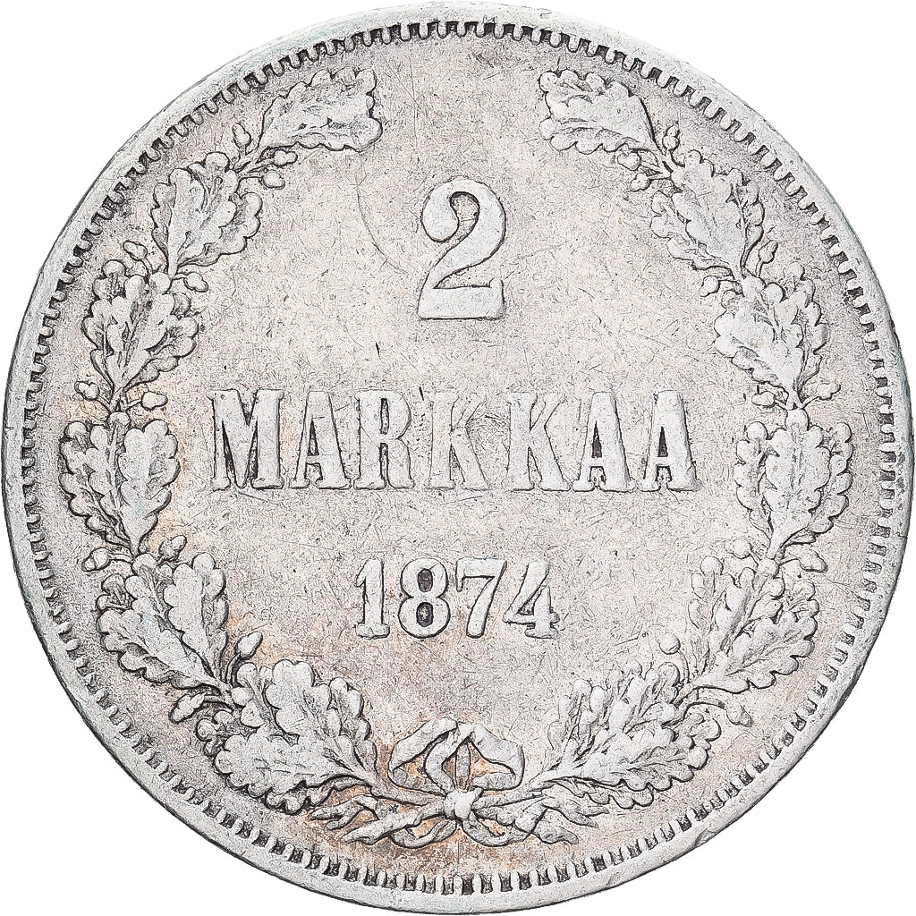 Coin, Finland, Alexander II, 2 Markkaa, 1874, Helsinki, VF(30-35), Silver