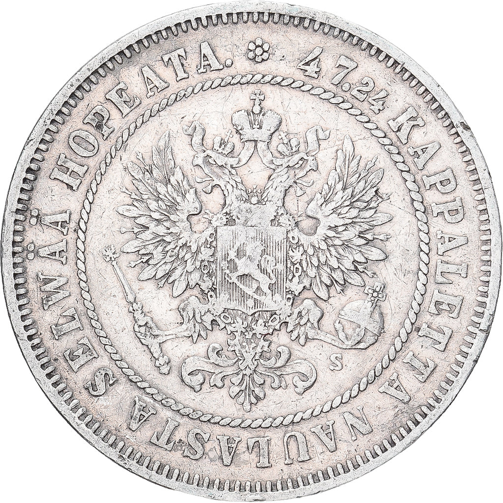Coin, Finland, Alexander II, 2 Markkaa, 1874, Helsinki, VF(30-35), Silver
