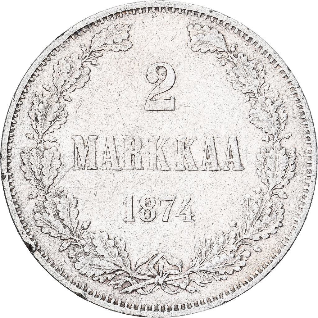 Coin, Finland, Alexander II, 2 Markkaa, 1874, Helsinki, VF(30-35), Silver