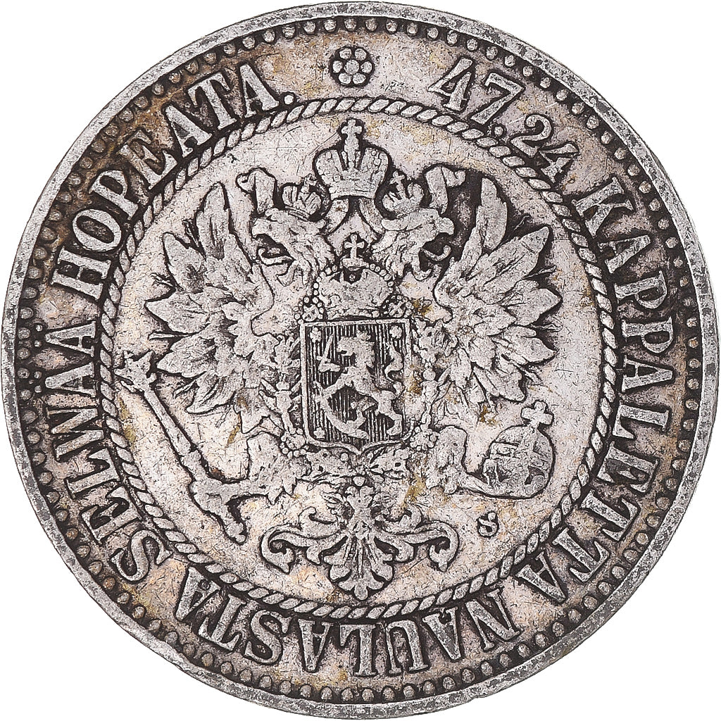 Coin, Finland, Alexander II, 2 Markkaa, 1865, Helsinki, EF(40-45), Silver