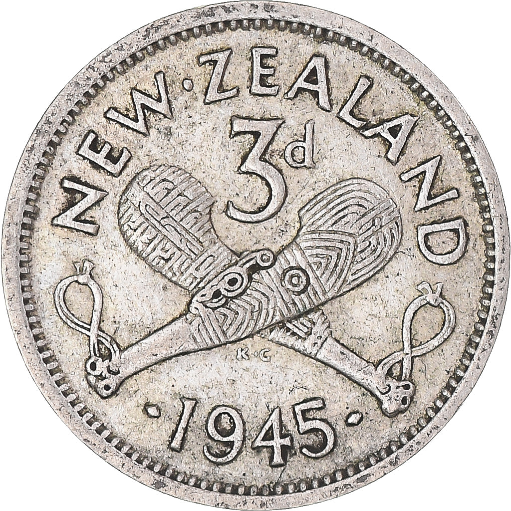 Moneta, Nowa Zelandia, George VI, 3 Pence, 1945, British Royal Mint, VF(30-35)