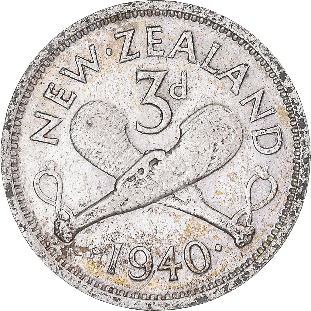 Moneda, Nueva Zelanda, George VI, 3 Pence, 1940, British Royal Mint, BC+, Plata
