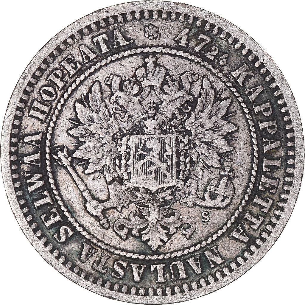 Moeda, Finlândia, Alexander II, 2 Markkaa, 1870, Helsinki, EF(40-45), Prata