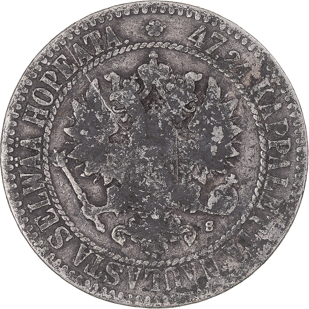 Moeda, Finlândia, Alexander II, 2 Markkaa, 1865, Helsinki, VF(20-25), Prata