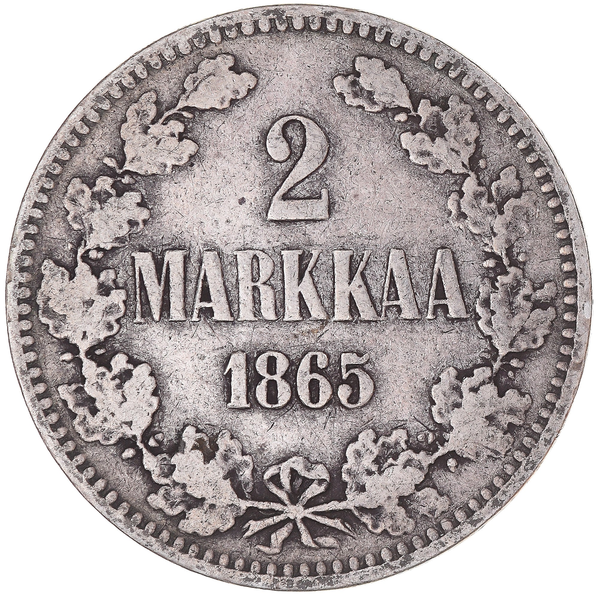 Munten, Finland, Alexander II, 2 Markkaa, 1865, Helsinki, ZF, Zilver, KM:7.1