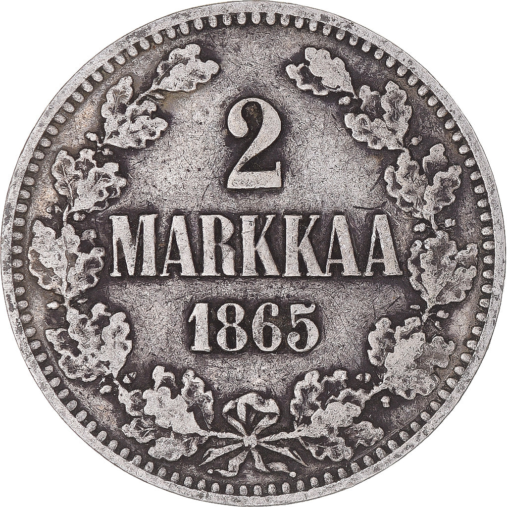 Coin, Finland, Alexander II, 2 Markkaa, 1865, Helsinki, EF(40-45), Silver