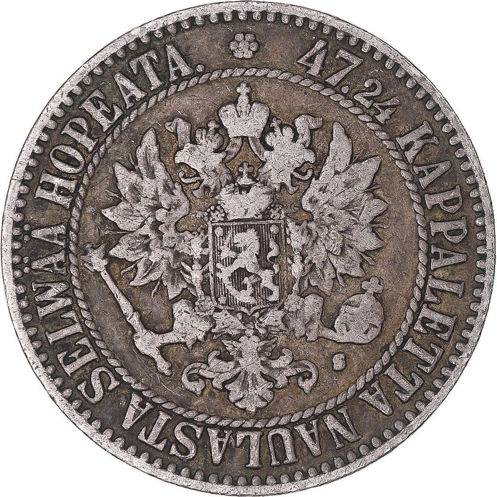 Coin, Finland, Alexander II, 2 Markkaa, 1865, Helsinki, EF(40-45), Silver