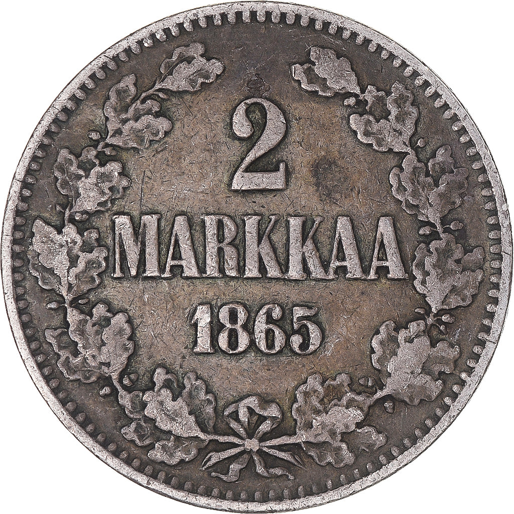 Coin, Finland, Alexander II, 2 Markkaa, 1865, Helsinki, EF(40-45), Silver