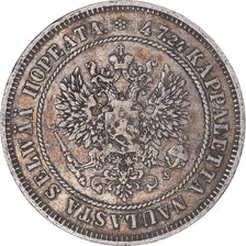 Moneda, Finlandia, Alexander II, 2 Markkaa, 1874, Helsinki, MBC, Plata, KM:7.2