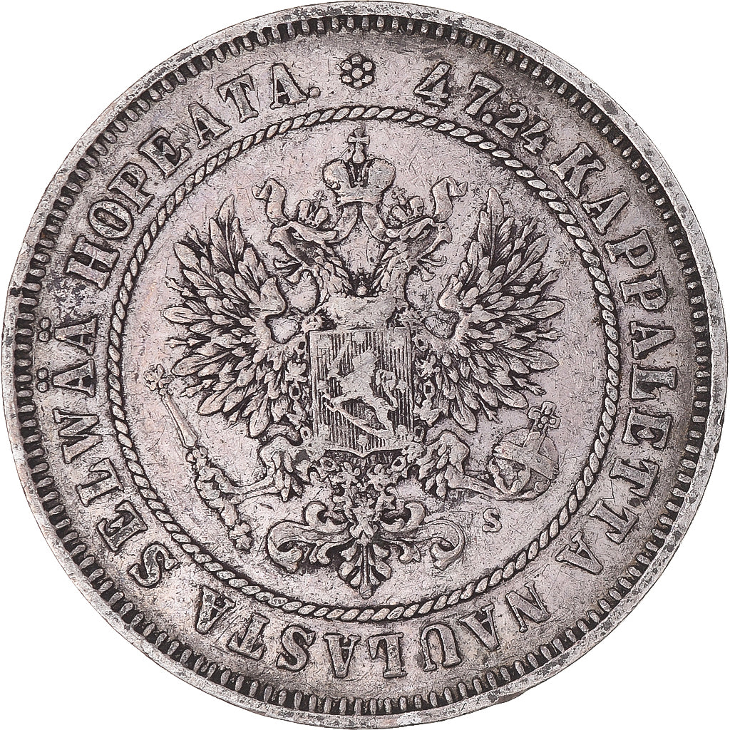 Moneta, Finlandia, Alexander II, 2 Markkaa, 1874, Helsinki, BB, Argento, KM:7.2