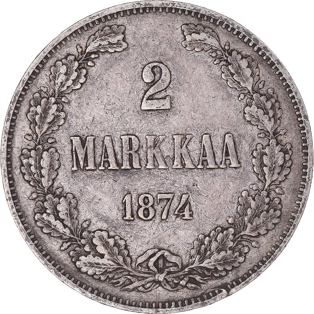 Moneta, Finlandia, Alexander II, 2 Markkaa, 1874, Helsinki, BB, Argento, KM:7.2
