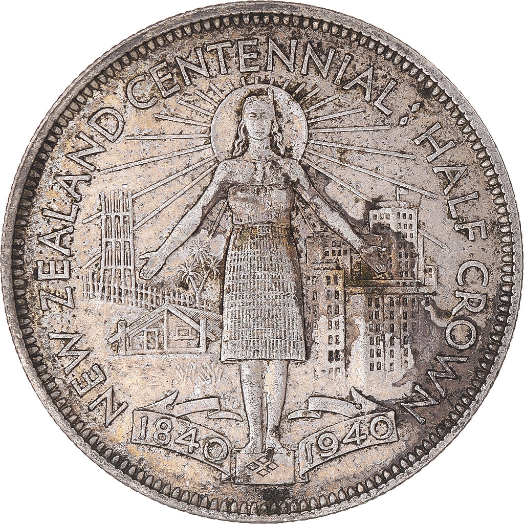 Moeda, Nova Zelândia, George VI, Centennial, 1/2 Crown, 1940, British Royal