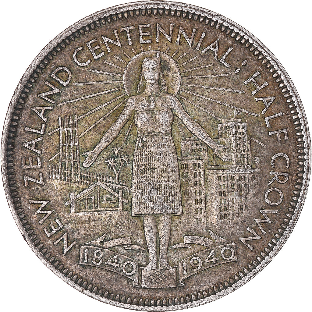 Moeda, Nova Zelândia, George VI, Centennial, 1/2 Crown, 1940, British Royal