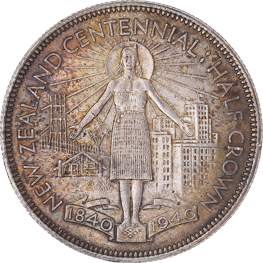 Moneta, Nowa Zelandia, George VI, Centennial, 1/2 Crown, 1940, British Royal