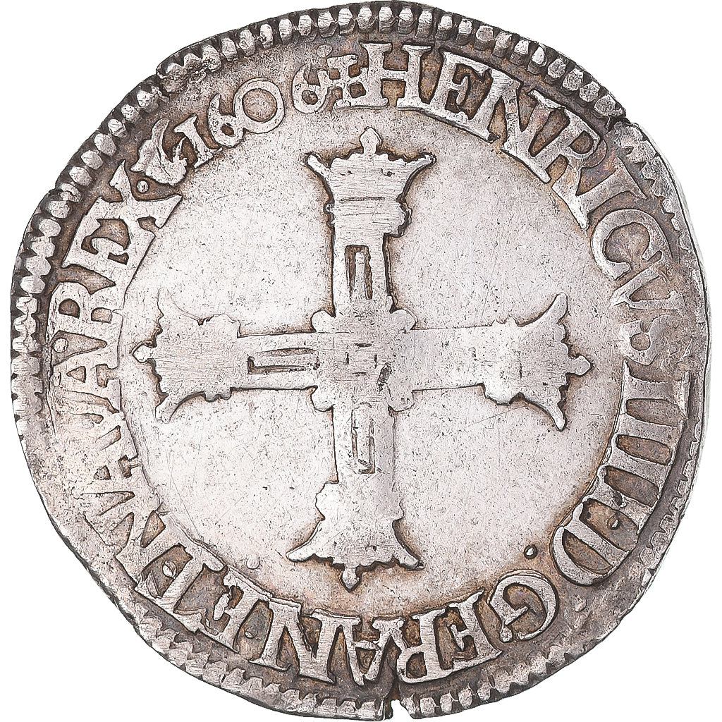Moneta, Francia, Henri IV, 1/4 Ecu, 1606, Saint Lô, MB+, Argento, Gadoury:596