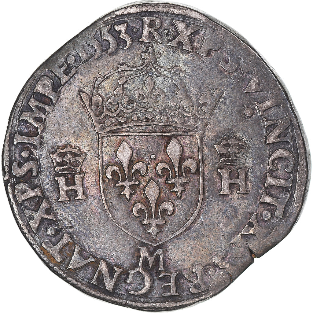 Moneta, Francja, Henri II, Teston, 1553, Toulouse, Buste D, VF(30-35), Srebro