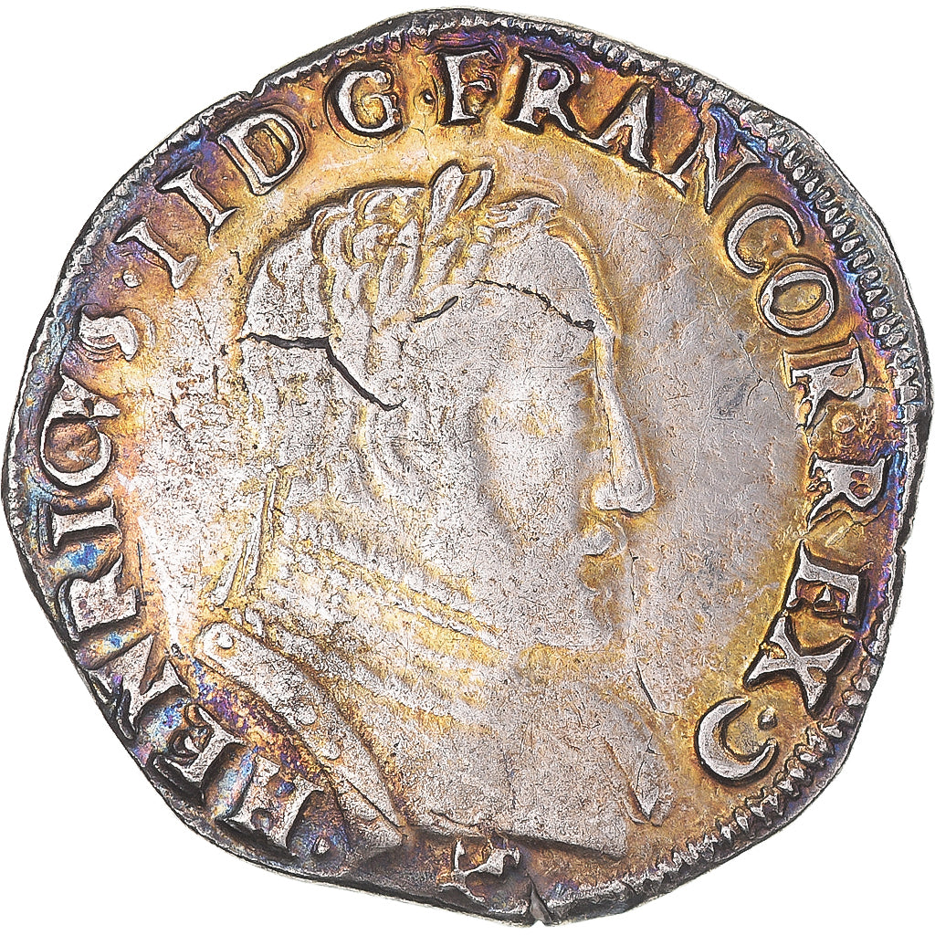 Monnaie, France, Henri II, Teston au buste lauré, 1561, Bayonne, 2nd type, TB+