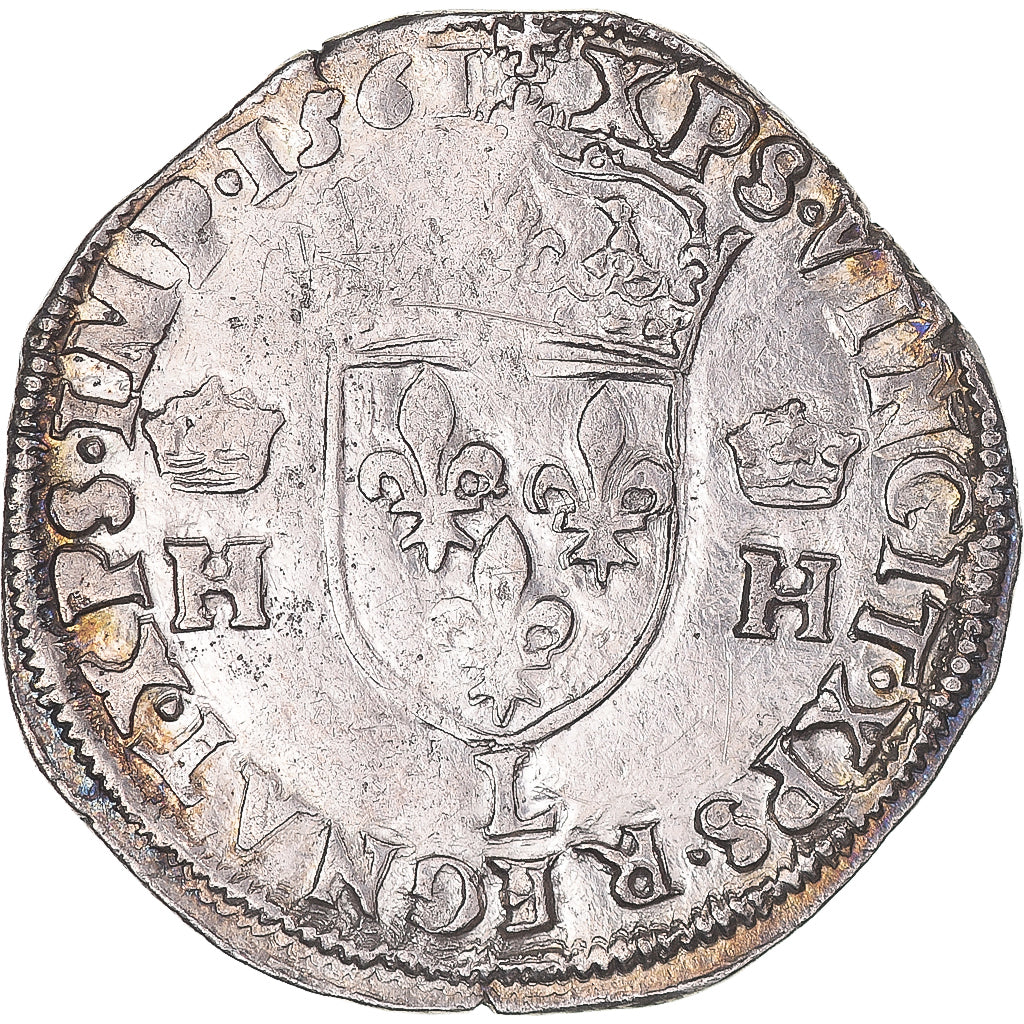 Monnaie, France, Henri II, Teston au buste lauré, 1561, Bayonne, 2nd type, TB+