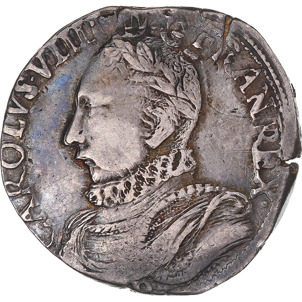 Moneta, Francja, Charles IX, Teston au col fraisé, 1575, Rouen, EF(40-45)