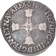 Moneta, Francia, Henri IV, 1/8 Ecu, 1607, Saint-Lô, MB+, Argento, Gadoury:581