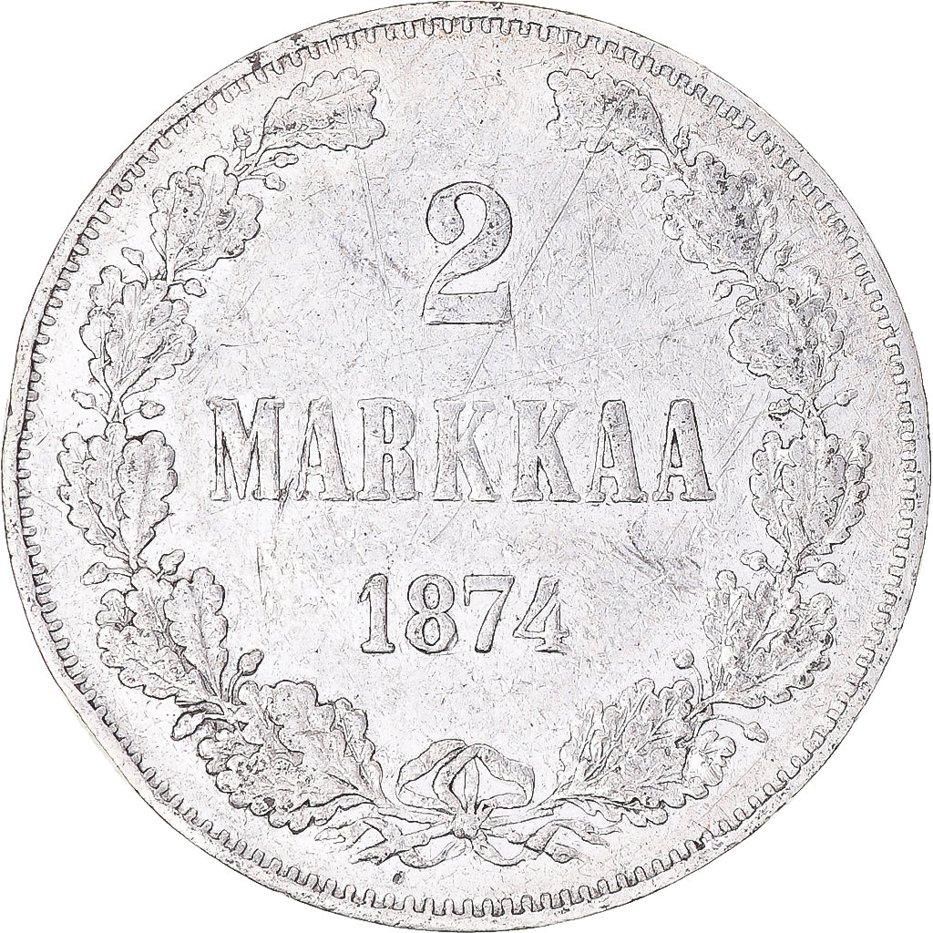 Coin, Finland, Alexander II, 2 Markkaa, 1874, Helsinki, VF(30-35), Silver