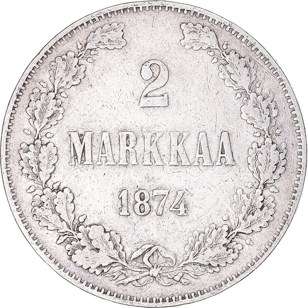 Coin, Finland, Alexander II, 2 Markkaa, 1874, Helsinki, VF(30-35), Silver