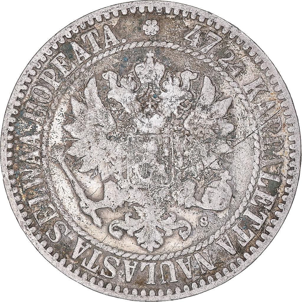 Münze, Finnland, Alexander II, 2 Markkaa, 1865, Helsinki, S+, Silber, KM:7.1