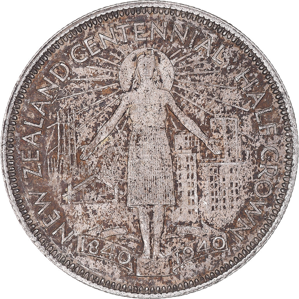 Coin, New Zealand, George VI, Centennial, 1/2 Crown, 1940, British Royal Mint