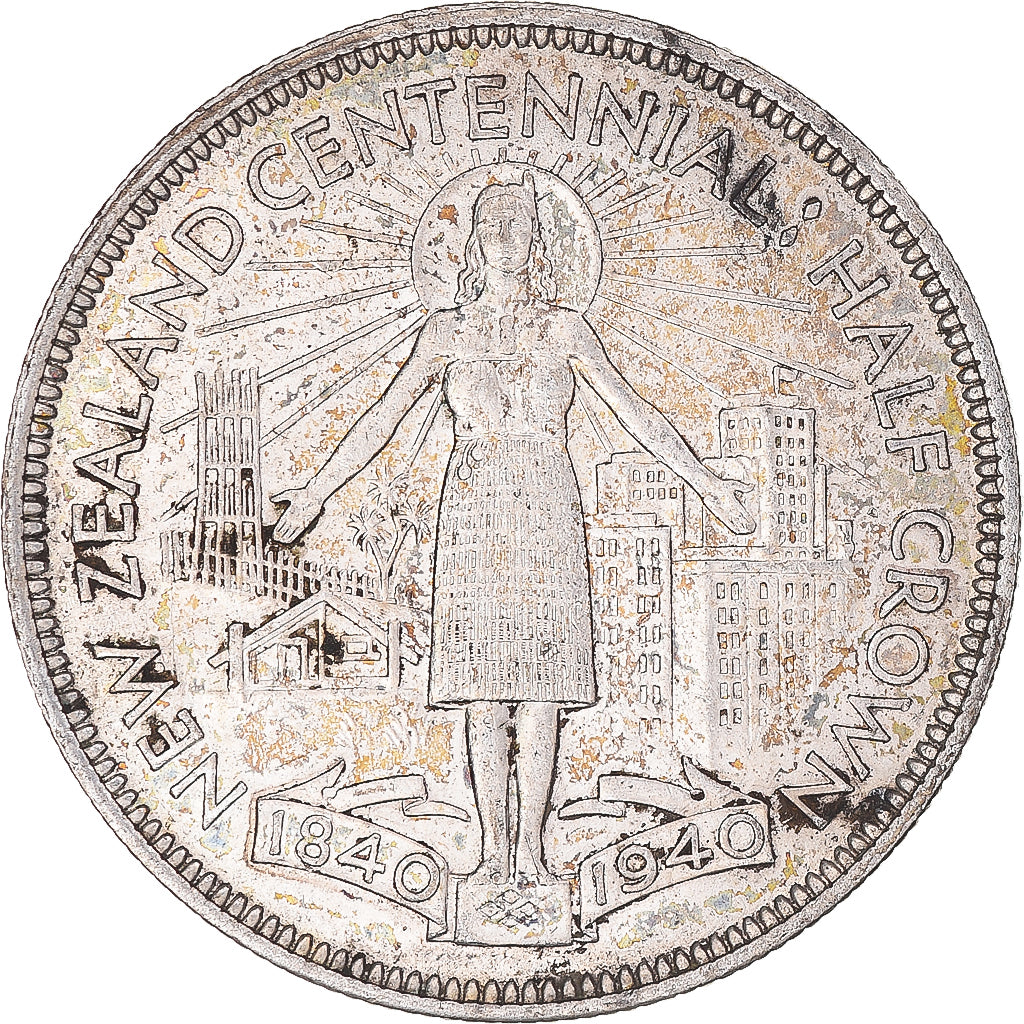 Moneta, Nowa Zelandia, George VI, Centennial, 1/2 Crown, 1940, British Royal